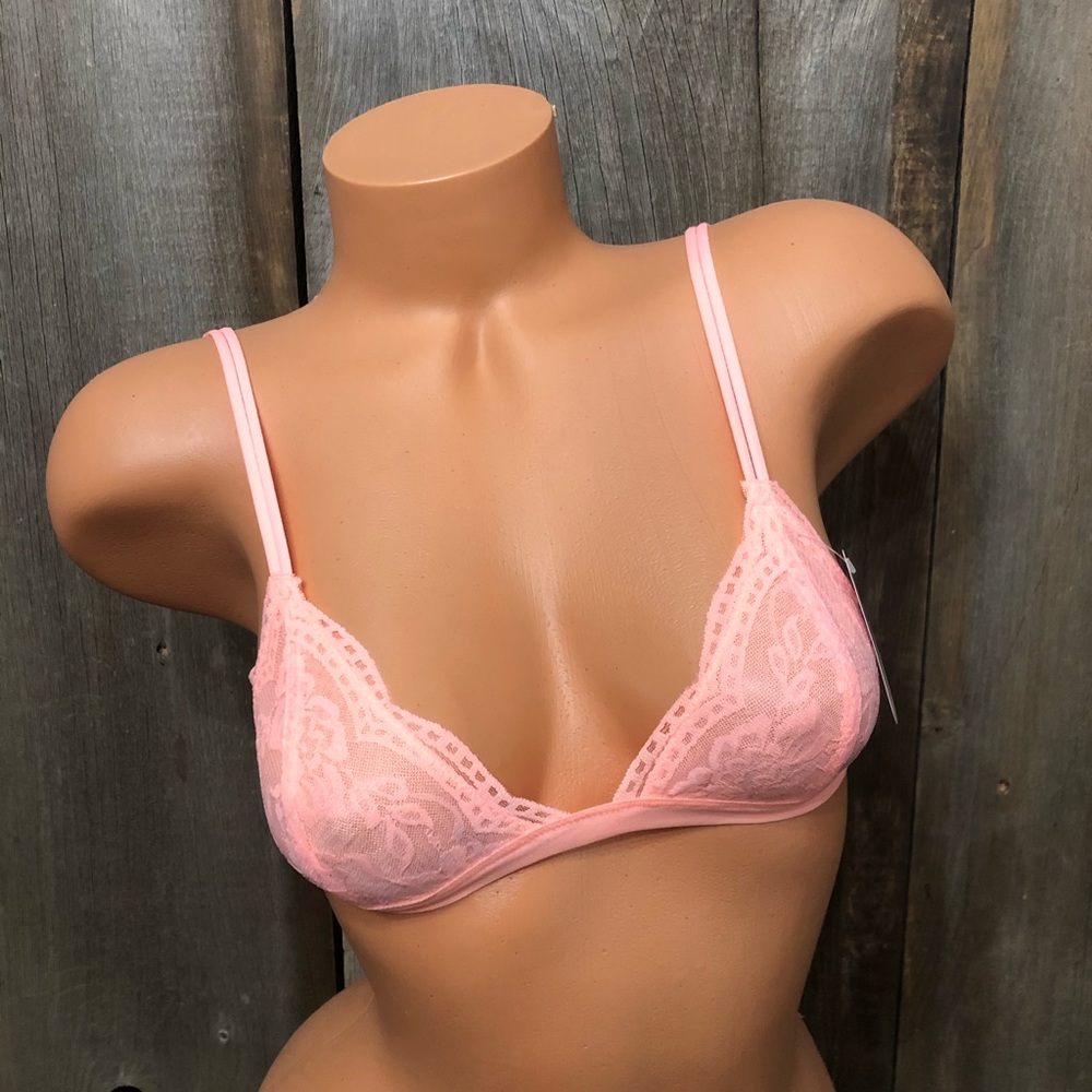 Anemone Peach Floral Lace Triangle Bralette Small / Medium